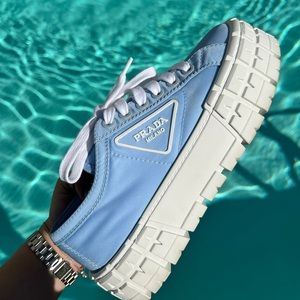 Prada Platform Blue Cielo Nylon Sneakers